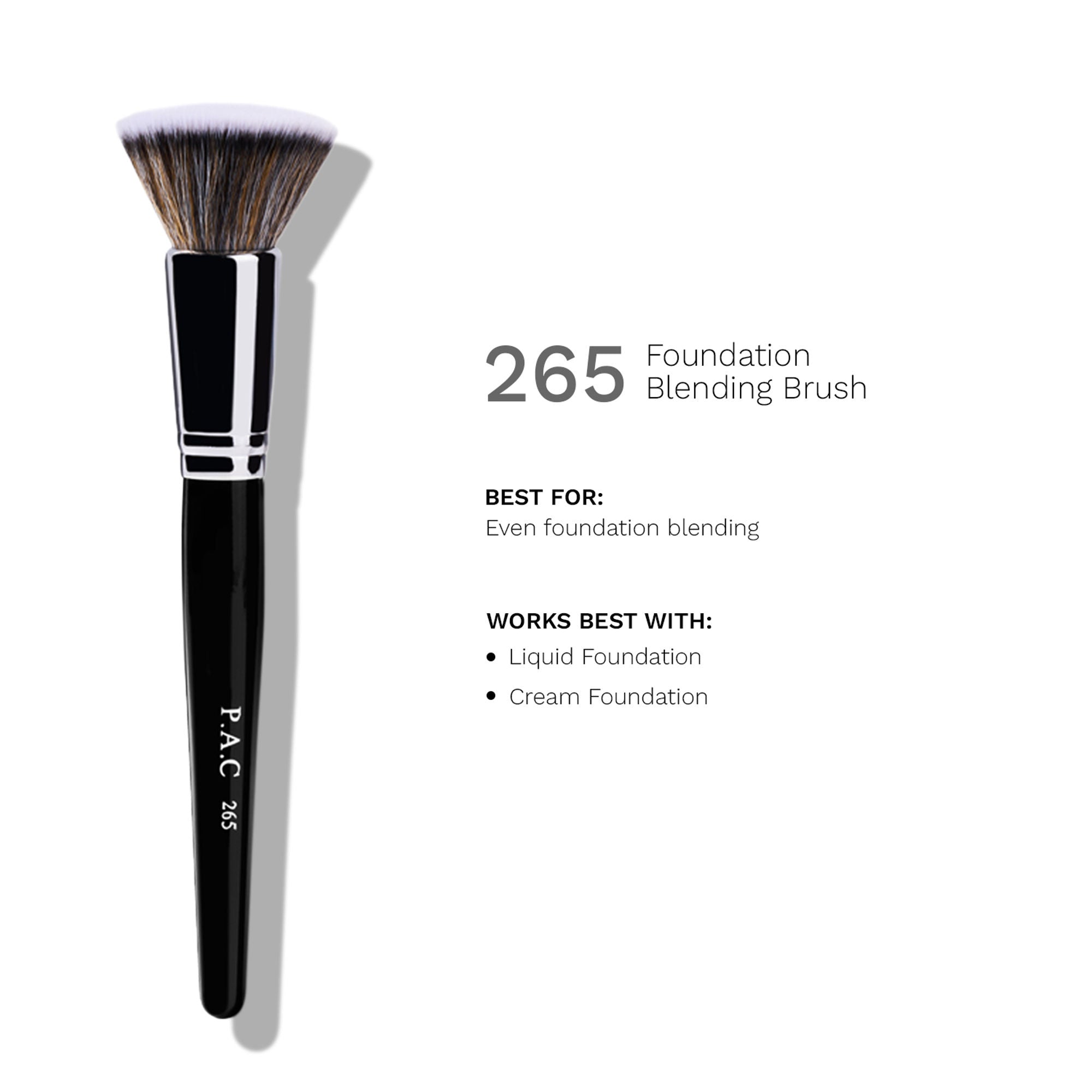 PAC Foundation Blending Brush 265 - Flat Kabuki, Dense Soft Synthetic Bristles for Airbrush Finish