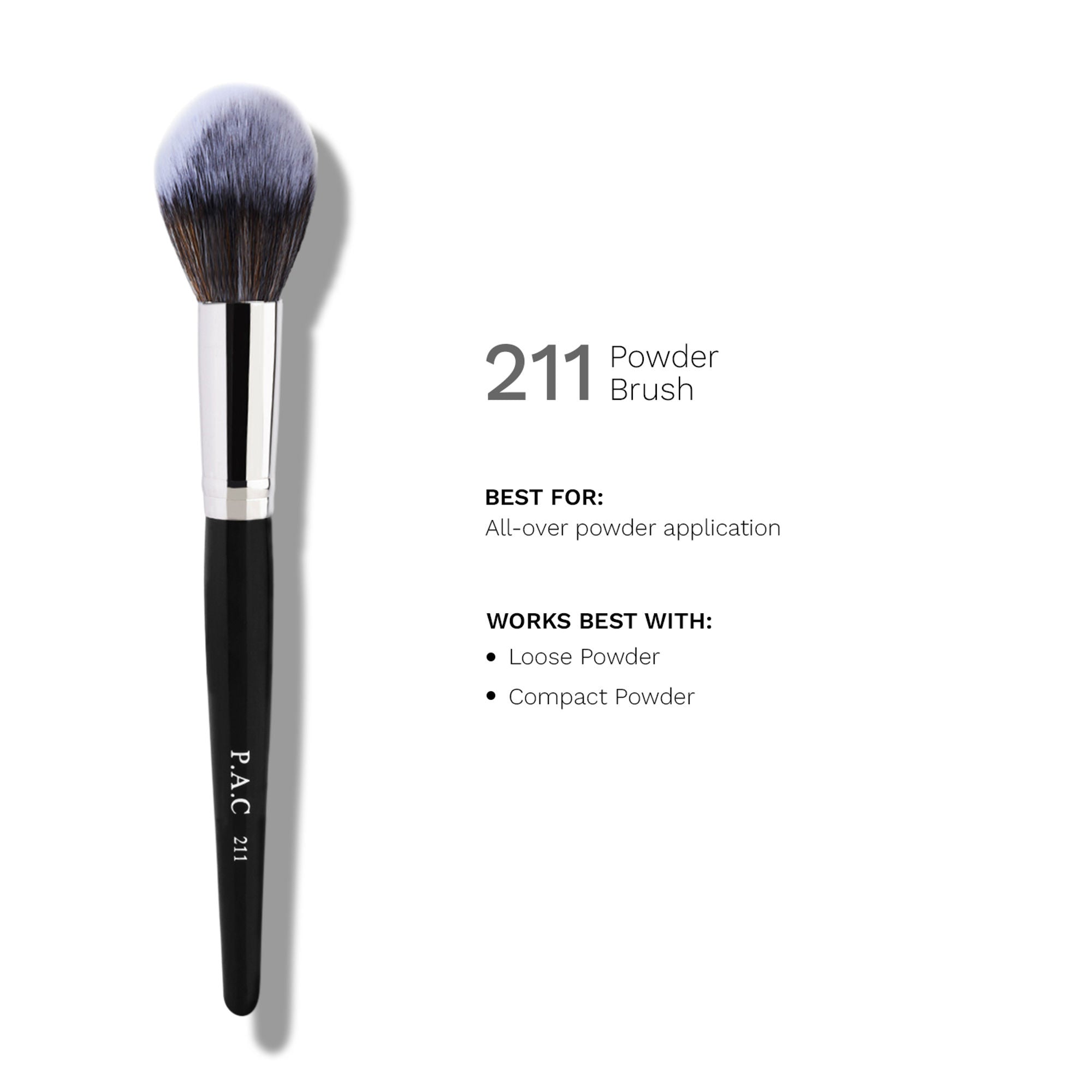 PAC Powder Brush 211 - Fluffy Tapered Multi-Functional Brush for Loose Powder Compact Blush Bronzer