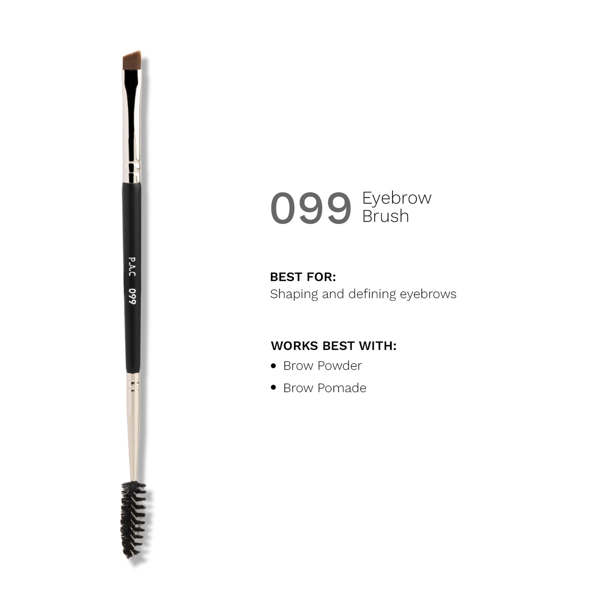 PAC Eyebrow Brush 099 -Angular Eyebrow Brush with Spoolie, Precise Tip for Filling & Sculpting Brows