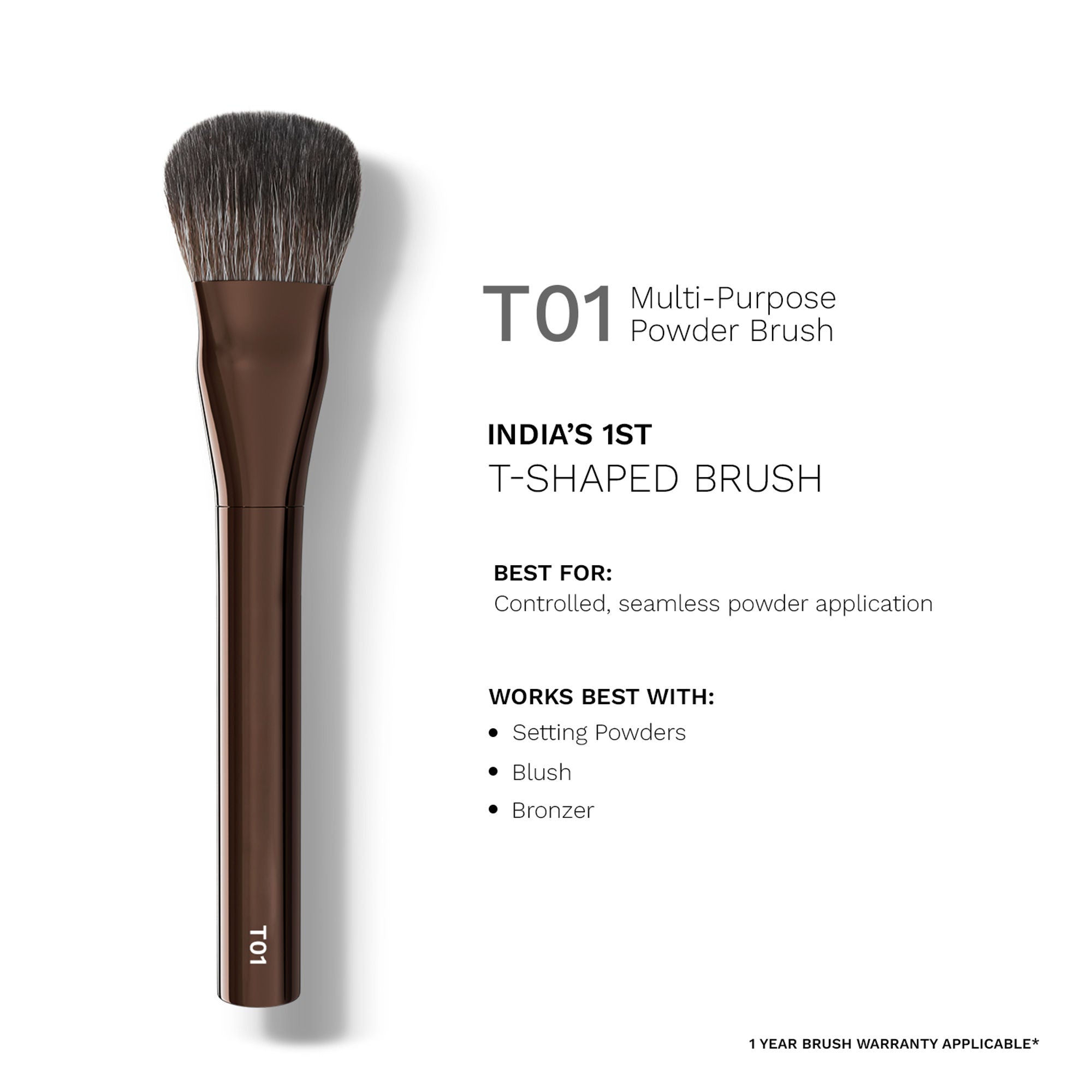 PAC T01 Multi-Purpose Powder Brush - Densely Packed Synthetic Bristles, Ideal for Blush & Contour