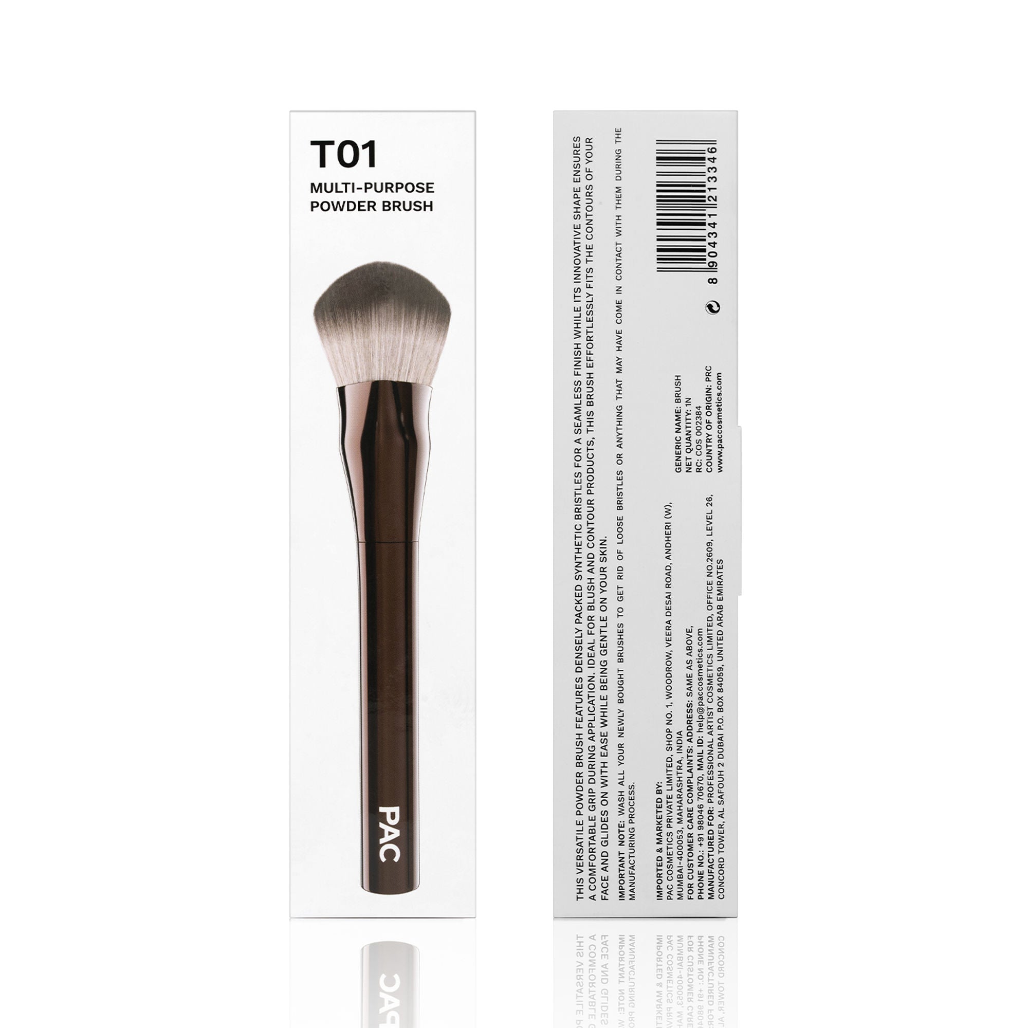 PAC Studio T01 Multi-Purpose Powder Brush - Densely Packed Synthetic Bristles, Ideal for Blush & Contour - Distacart