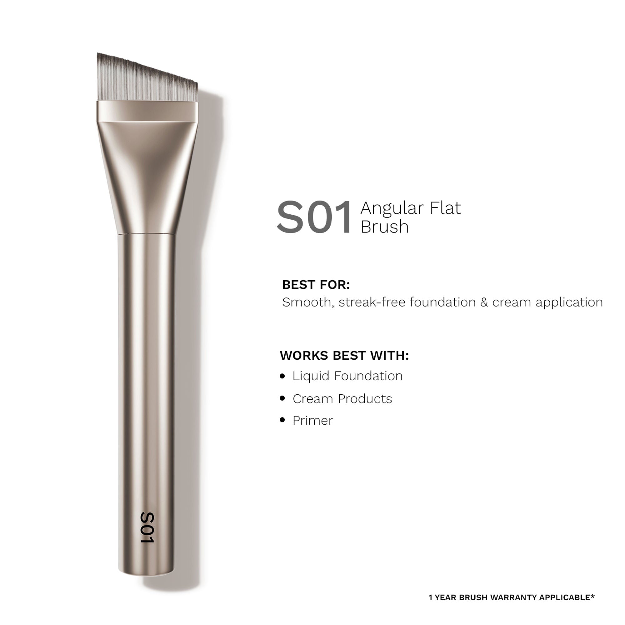 PAC S01 Angular Flat Brush -Ideal for Moisturizers Primers & Foundations, Smooth Uniform Application