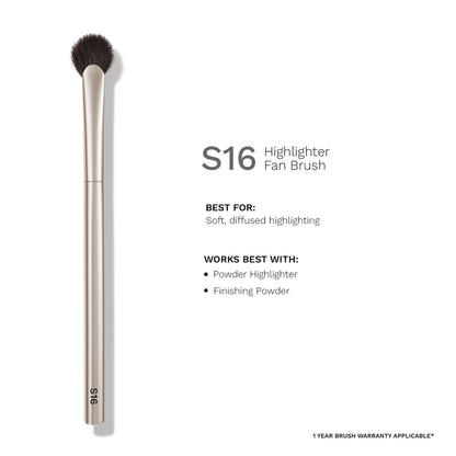 PAC S16 Highlighter Fan Brush - Feather Light Application, Ultra Soft Bristles, Even Application