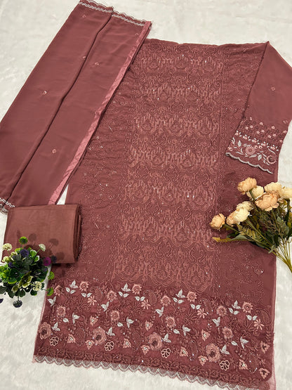 Anaita Purple Fox Georgette Suit with Embroidery & Sequence Work - Dista