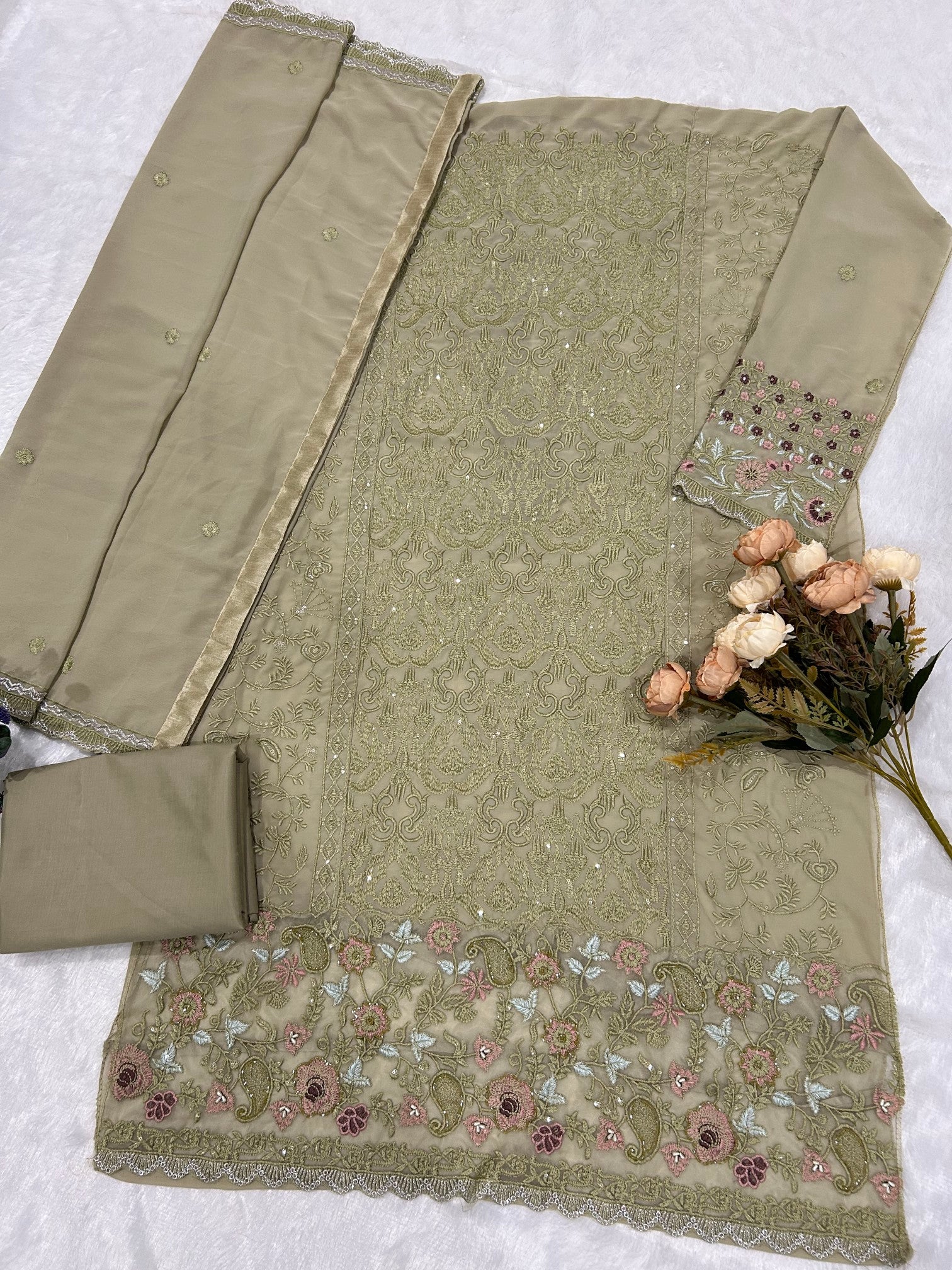 Anaita Green Fox Georgette Suit with Embroidery & Sequence Work - Dista
