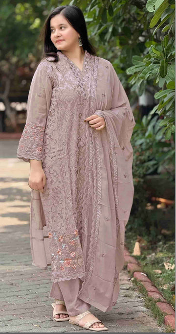 Anaita Lavender Fox Georgette Suit with Embroidery & Sequence Work - Dista