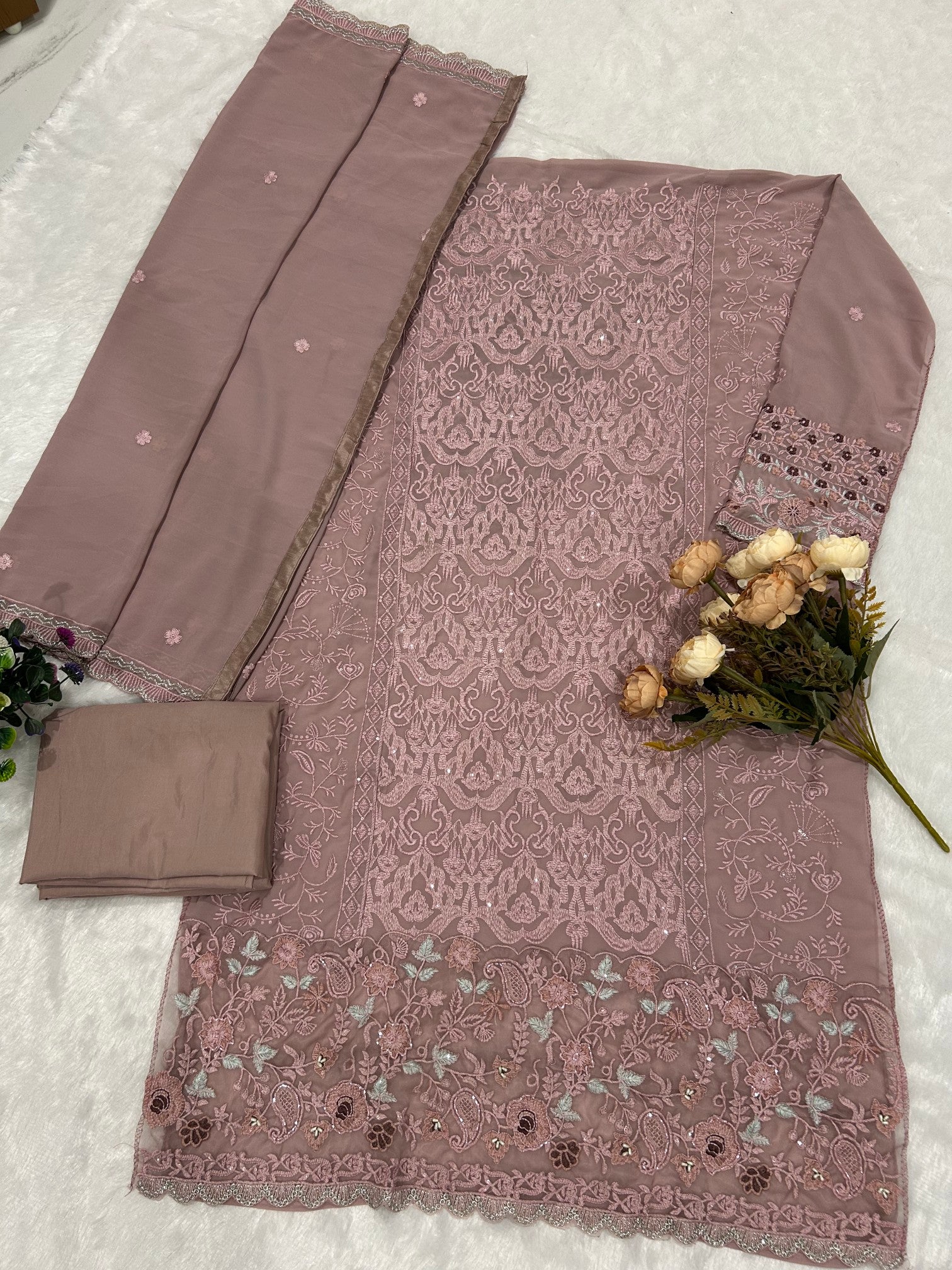 Anaita Lavender Fox Georgette Suit with Embroidery & Sequence Work - Dista
