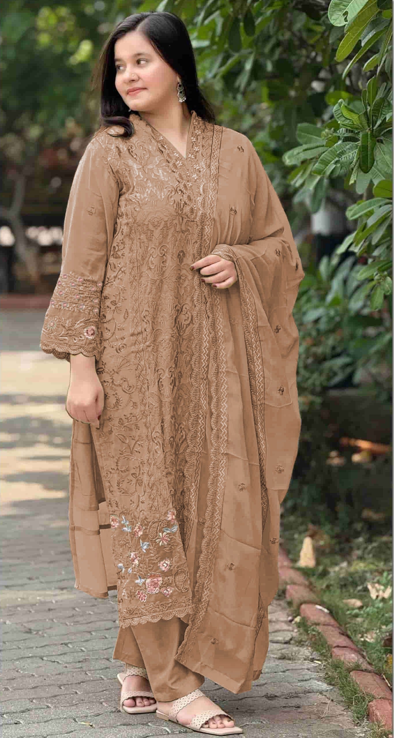 Anaita Brown Fox Georgette Suit with Embroidery & Sequence Work - Dista