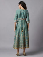 Thumbnail for AURELIA Green & Gold-Toned Ethnic Motifs Printed A-Line Midi Dress