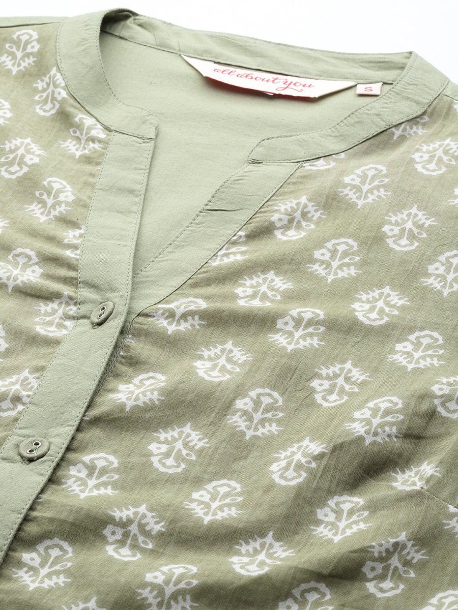 All About You Women Pure Cotton Ethnic Motifs Printed Kurta with Trousers - Distacart