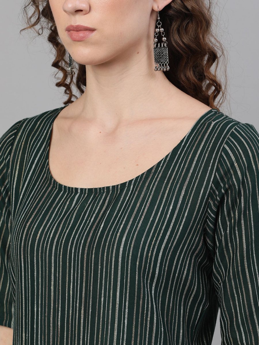 Aks Striped Round Neck Pure Cotton Straight Kurta And Trousers - Distacart