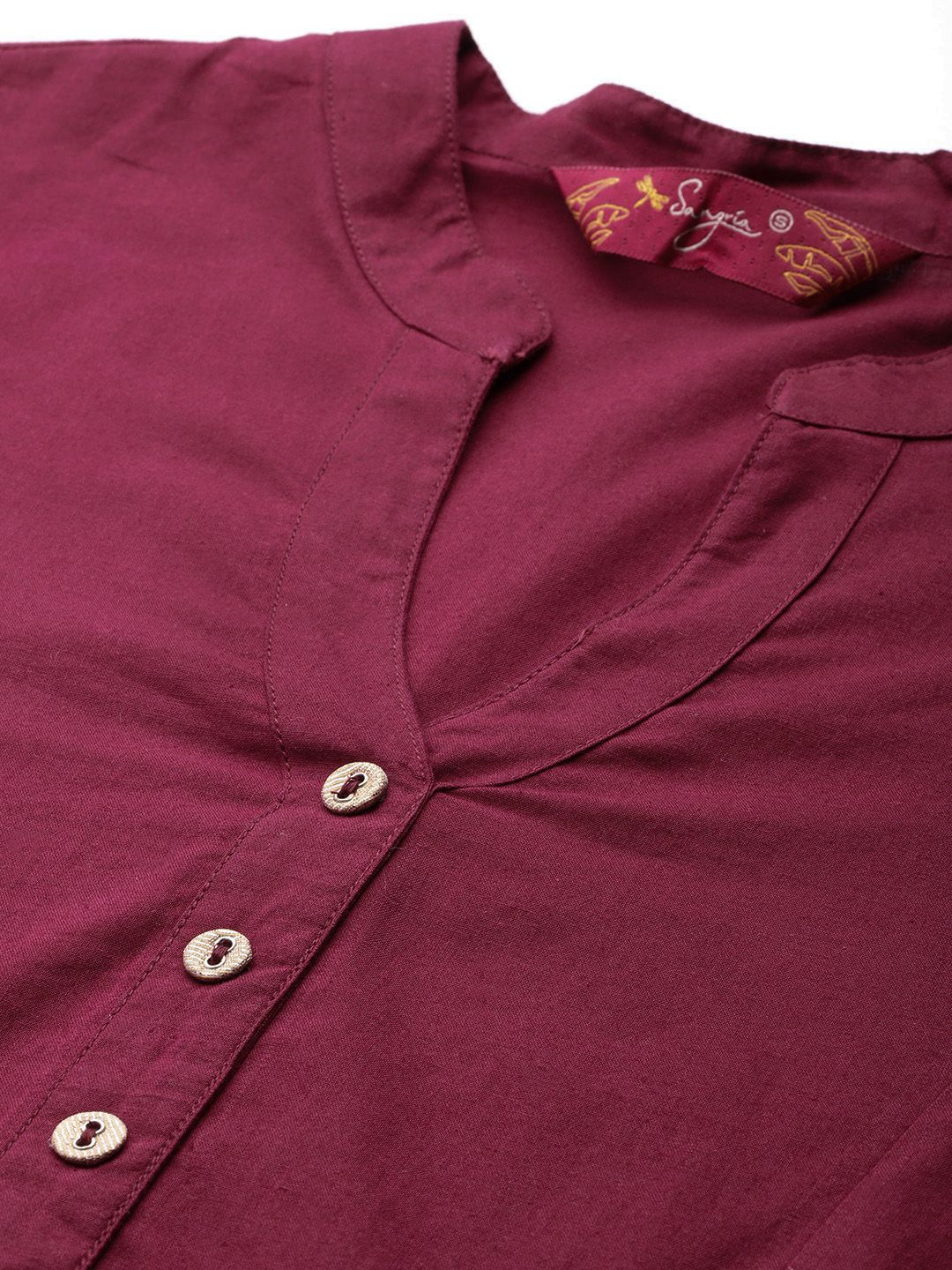 Sangria Printed Sleeves A-Line Pure Cotton Kurta - Distacart