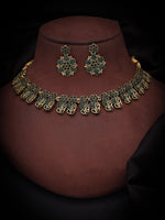 Thumbnail for Tehzeeb Creations Luxurious Gold Polished Green Colour Choker Necklace Set With Matching Earrings - Distacart