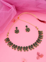 Thumbnail for Tehzeeb Creations Luxurious Gold Polished Green Colour Choker Necklace Set With Matching Earrings - Distacart