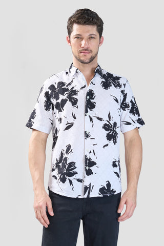 Xkind White Floral Printed Textured Regular Fit Shirt