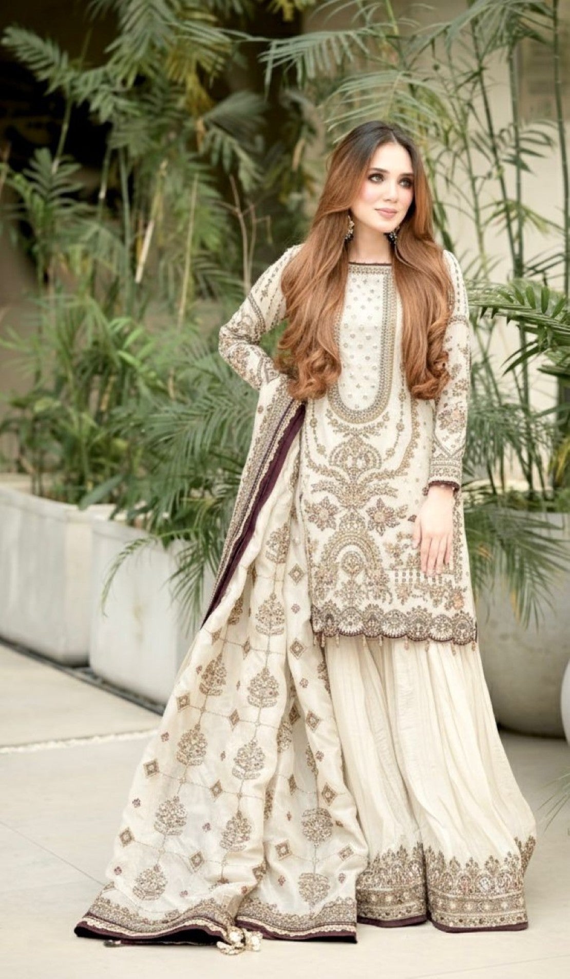 Anaita Off White Faux Georgette Readymade Suit with Embroidery & Moti Work - Dista
