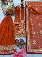 Thumbnail for Anaita Orange Faux Georgette Readymade Suit with Embroidery & Moti Work - Dista