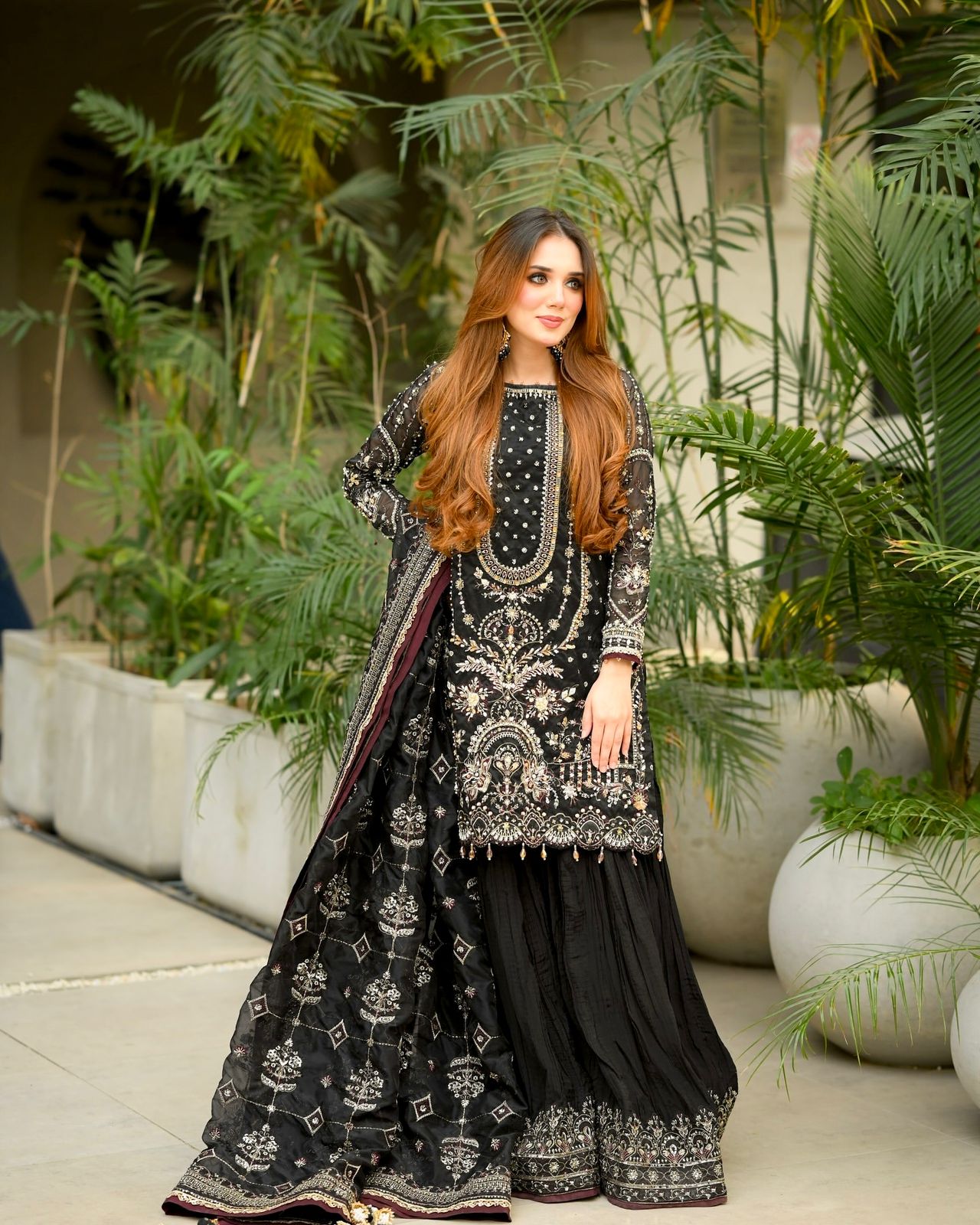 Anaita Black Faux Georgette Readymade Suit with Embroidery & Moti Work - Dista