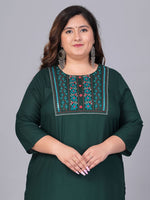Thumbnail for Sztori Plus Size Embroidered Yoke Design Round Neck Three-Quarter Sleeves Straight Kurta - Distacart