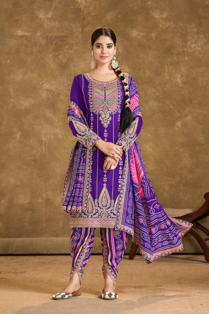 Anaita Purple Chinon Sequence Embroidered Readymade Salwar Suit - Distacart