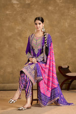 Thumbnail for Anaita Purple Chinon Sequence Embroidered Readymade Salwar Suit - Distacart