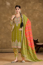Thumbnail for Anaita Green Chinon Sequence Embroidered Readymade Salwar Suit - Distacart
