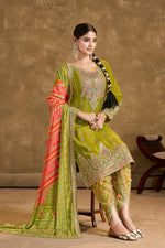 Thumbnail for Anaita Green Chinon Sequence Embroidered Readymade Salwar Suit - Distacart