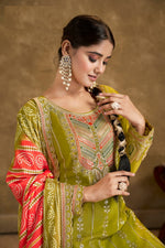 Thumbnail for Anaita Green Chinon Sequence Embroidered Readymade Salwar Suit - Distacart