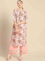 Thumbnail for Sangria Women White & Pink Floral Printed Kurta