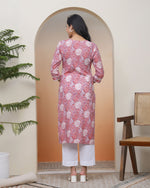 Thumbnail for Vaasva Women Nude Pink Cotton Printed Straight Kurti