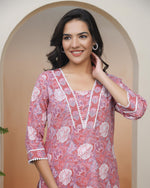 Thumbnail for Vaasva Women Nude Pink Cotton Printed Straight Kurti