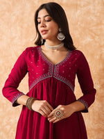 Thumbnail for Kalini Ethnic Motif Embroidered Empire Thread Work Anarkali Kurta & Trousers With Dupatta - Distacart