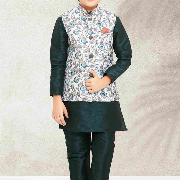 Raivat Ethnic Banarasi Silk Digital Printed Kurta Pajama With Jacket In Pista Green Colour - Distacart