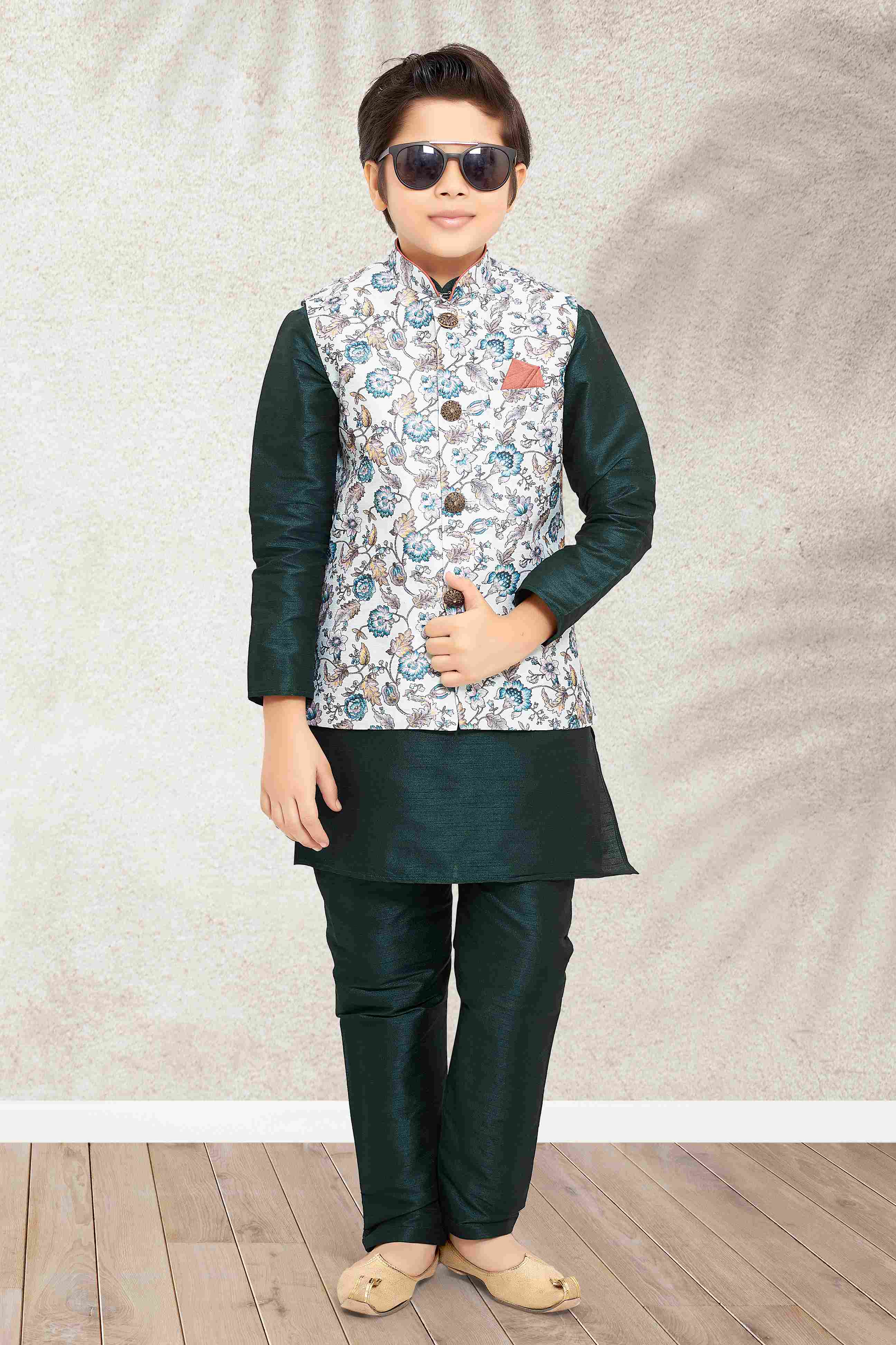 Raivat Ethnic Banarasi Silk Digital Printed Kurta Pajama With Jacket In Pista Green Colour - Distacart