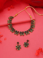 Thumbnail for Tehzeeb Creations Luxurious Gold Polished Maroon & Green Colour Choker Necklace Set With Matching Earrings - Distacart