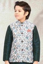Thumbnail for Raivat Ethnic Banarasi Silk Digital Printed Kurta Pajama With Jacket In Pista Green Colour - Distacart