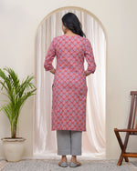 Thumbnail for Vaasva Women Pink Cotton Printed Straight Kurti