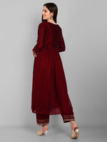Thumbnail for Malishka Women's Maroon Vichitra silk Embroidery Kurta Set - Distacart