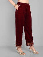 Thumbnail for Malishka Women's Maroon Vichitra silk Embroidery Kurta Set - Distacart