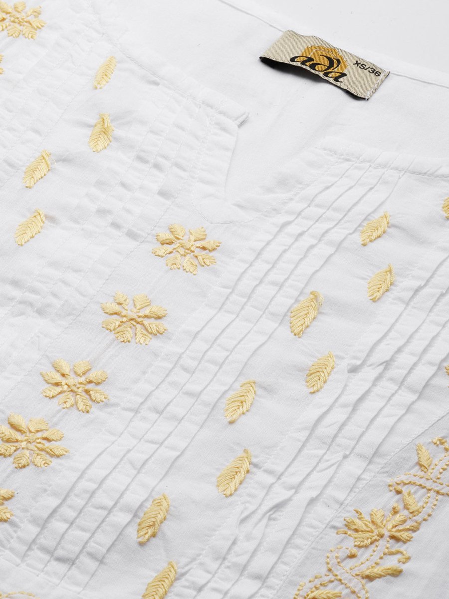ADA Ethnic Motifs Chikankari Embroidered Cotton Kurta - Distacart