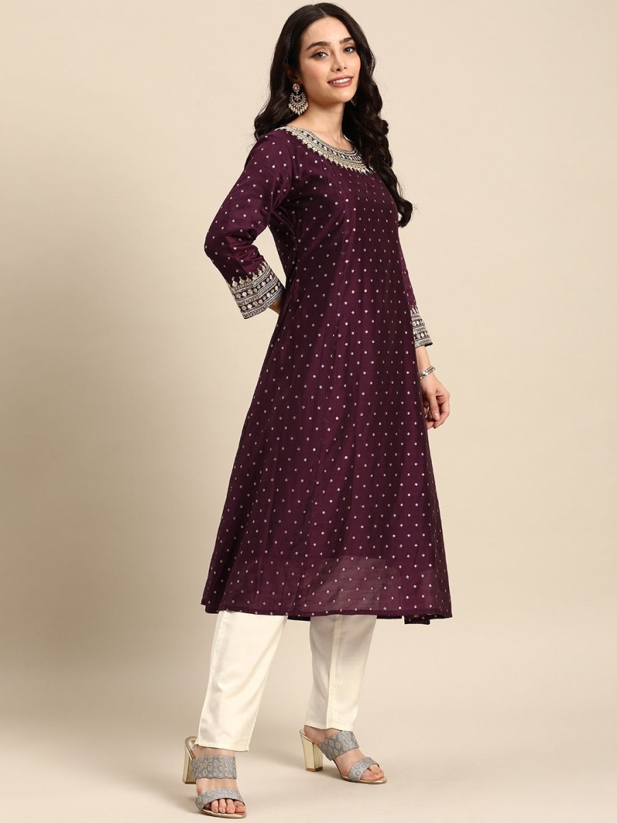 All About You Ethnic Motifs Embroidered Empire Sequinned Kurta with Trousers - Distacart