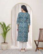 Thumbnail for Vaasva Women Ferozi Cotton Printed Straight Kurti