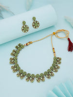 Thumbnail for Tehzeeb Creations Luxurious Gold Polished Sea Green Colour Choker Necklace Set With Matching Earrings - Distacart