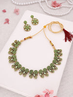 Thumbnail for Tehzeeb Creations Luxurious Gold Polished Sea Green Colour Choker Necklace Set With Matching Earrings - Distacart