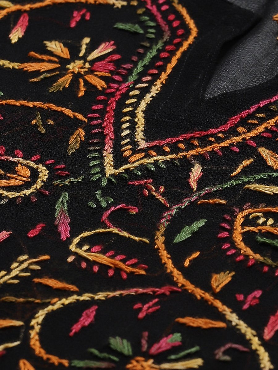 ADA Women Black & Mustard Yellow Chikankari Embroidered Sustainable Kurta with Trousers - Distacart