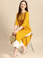 Thumbnail for All About You Women Mustard Yellow Ethnic Motifs Yoke Design Keyhole Neck Straight Kurta - Distacart