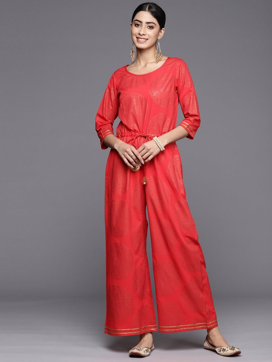 Ahalyaa Printed Crepe Basic Jumpsuit With Waist Tie-Ups - Distacart