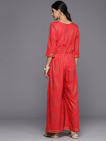 Thumbnail for Ahalyaa Printed Crepe Basic Jumpsuit With Waist Tie-Ups - Distacart