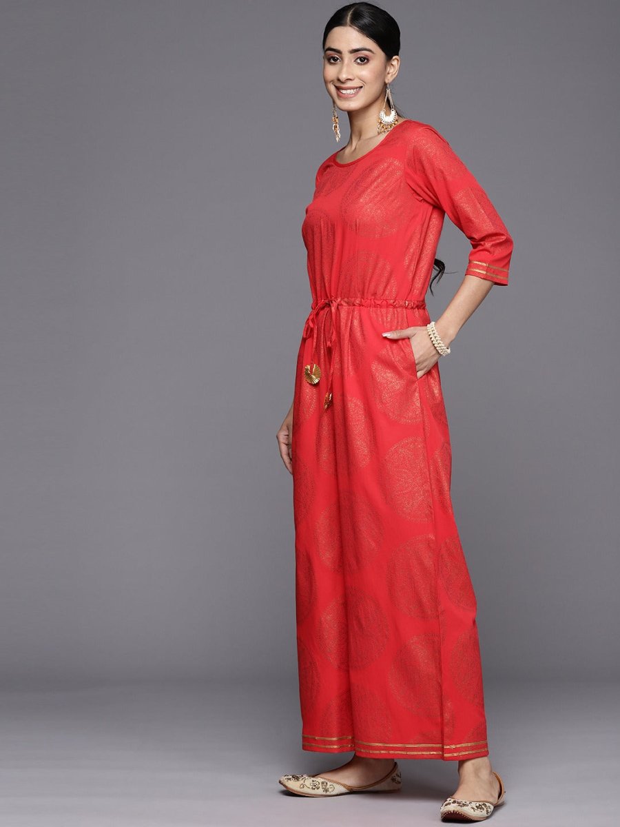 Ahalyaa Printed Crepe Basic Jumpsuit With Waist Tie-Ups - Distacart