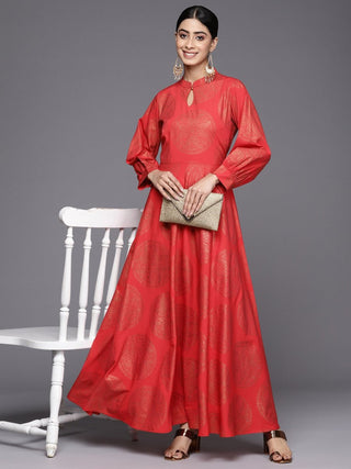 Ahalyaa Ethnic Motifs Keyhole Neck Ethnic Maxi Dress - Distacart